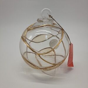 Romanian Handmade Blown Art Glass Ornament Orb Sun Catcher Wedding Golden Clear